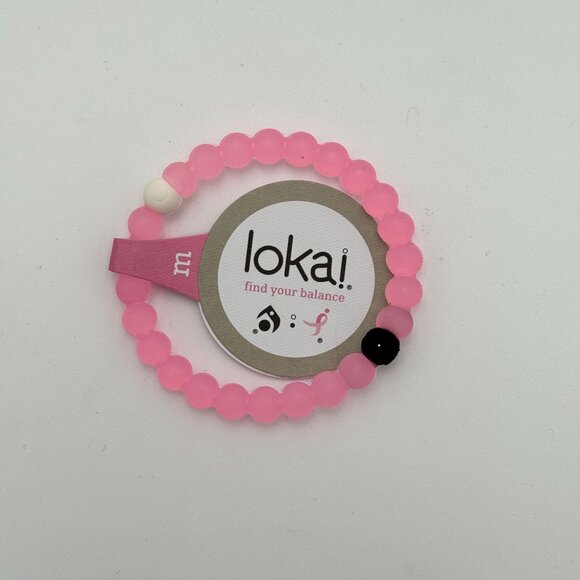 New Lokai Bracelet Pink Beads Breast Cancer Awareness Slide On Style Medium - Picture 2 of 7